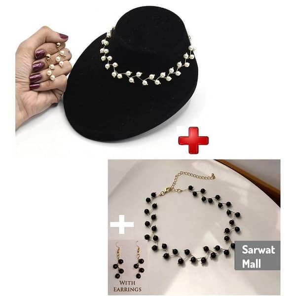 Set of 2 Fashionable Pearl Choker Necklaces for Women and Girls - Bohemian Style with Love Pendant and Beads