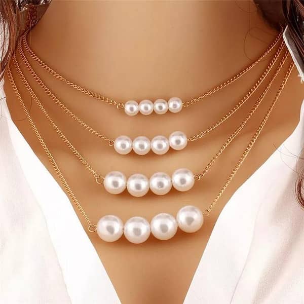Pearl Choker Necklace Set for Women and Girls - Bohemian Style with Cross Strand Beads and Love Pendant