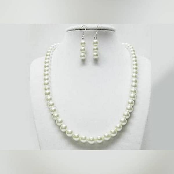 Simulated Crystal Pearls Necklace With Earrings For Girls