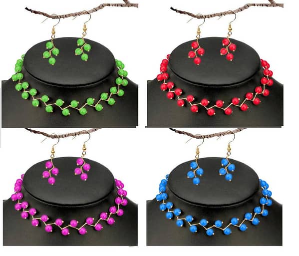 Set of 4 Pearl Choker Necklaces with Earrings for Women and Girls - New Fashion Jewelry