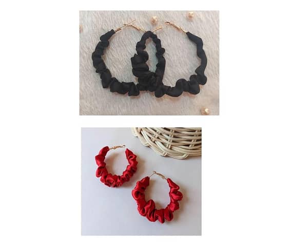 Set of 2 Silk Scrunchies Hoop Earrings for Girls - Trendy Fashion Accessory