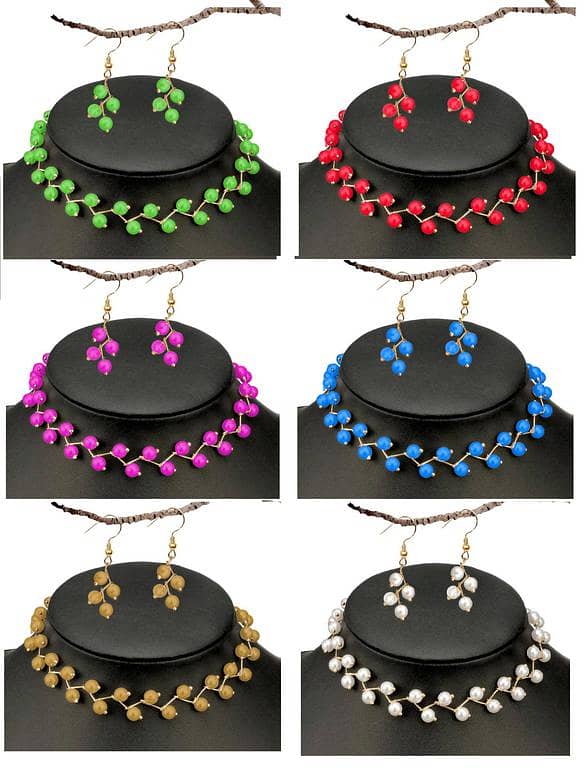 Set of 6 New Fashion Pearl Choker Necklaces and Earrings for Women and Girls