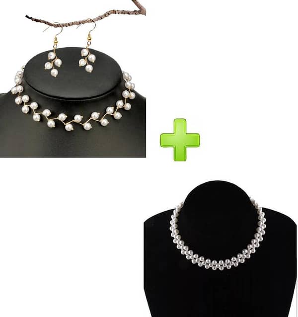 Fashionable Pearl Choker Necklace Set for Women and Girls - Bohemian Style with Love Pendant