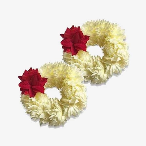 Gajra Flower kangan Bangles Bracelet for Wedding Jewelry White with Red Flower- Pack of 2