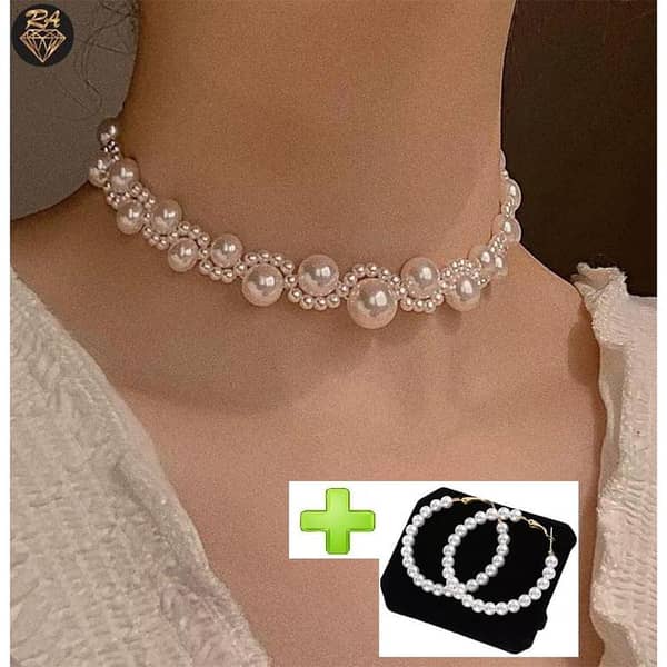 Girls' Pearl Necklace Set with Earrings