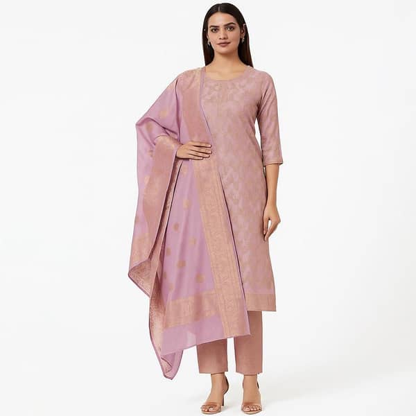 Shah Kamal Fabrics Women's Unstitched Cotton Jacquard 3 Piece Suit with Dupatta and Trouser