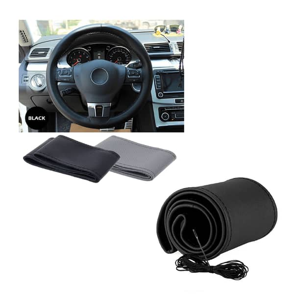 Black Leather Stitching Steering Wheel Cover for All Car Models