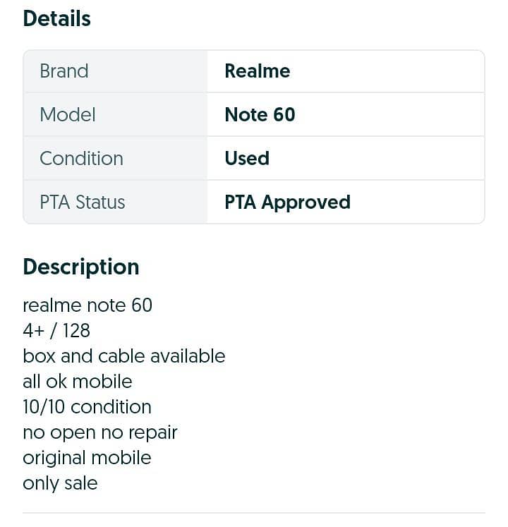 Realme note 60 7