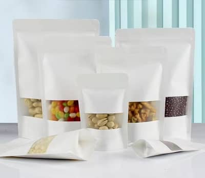 White Matt window zipper standup food grade bags