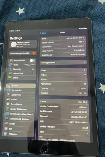 ipad 7th Generation for sale in excellent and new condition