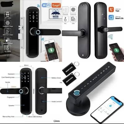 Smart Wireless Glass To Glass & Biometric Handle lock mobile Main gate