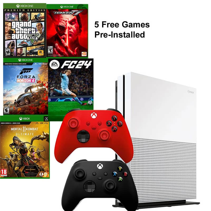Xbox One S with 2 Controllers and 5 Games 0
