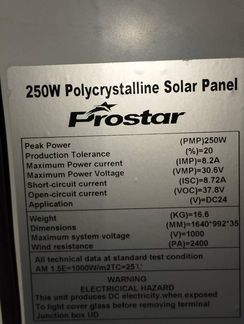 Prostar 250 watt solar panel - Solar Panels - 1107412695