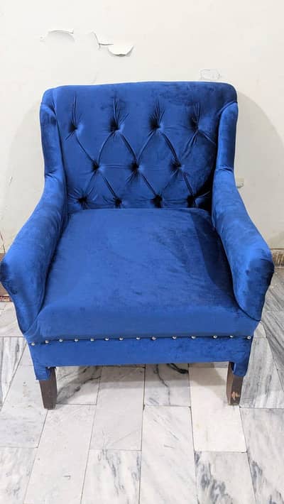 blue velvet wooden sofa