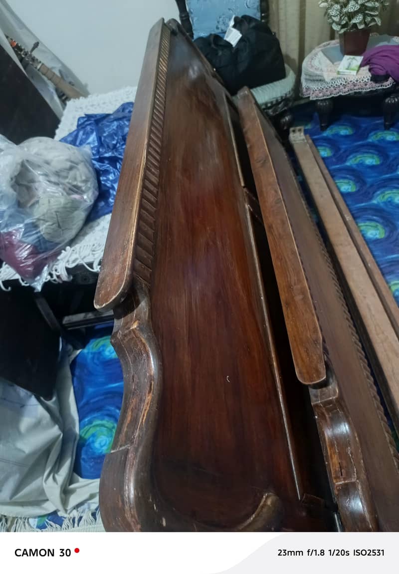 Queen bed with side table. 3