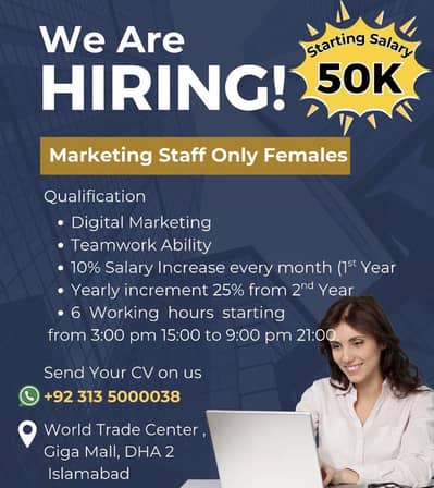 A reputed software house is seeking female staff for marketing job