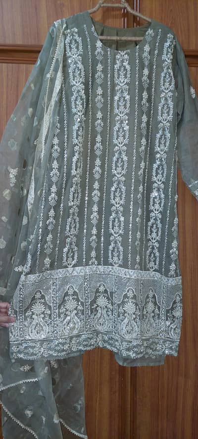 organza shirt and dupatta with Shaffon shalwar