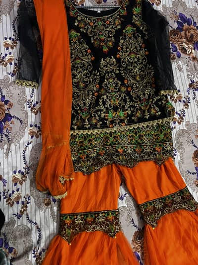 Black & Orange Embroidered Party Wear Dress – Size Medium