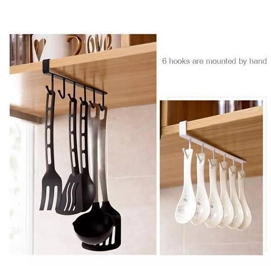 Metal Under-Shelf Organizer with 6 Hooks for Cups and Mugs in the Kitchen