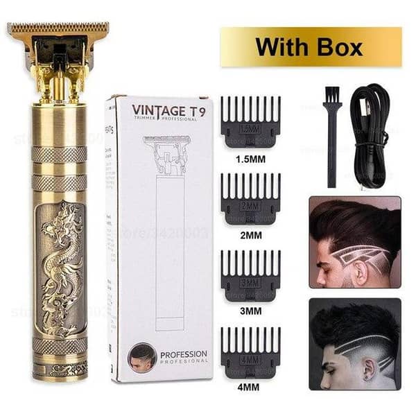 RXN Professional Vintage T9 Dragon Style Trimmer for Men - USB Rechargeable Edger and Grooming Kit