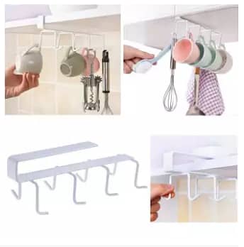 Iron Under Shelf Cabinet Hanger for Kitchen Mug Cups and Utensils Storage Organizer