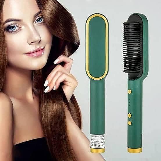 RN 2-in-1 Hair Straightener and Curling Brush – Electric Heated Hair Styler Comb with Anti-Scald Features for Girls, Ideal for Travel and Professional Use