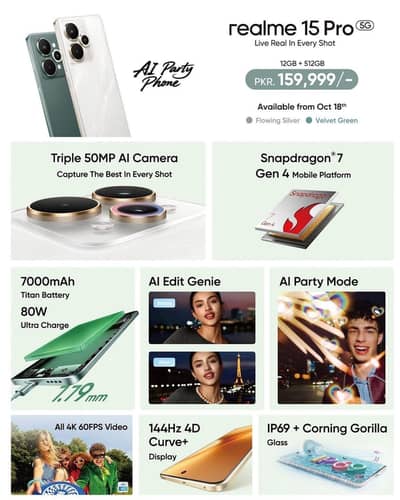 Realme 15 pro 12 512gb PTA velvet green