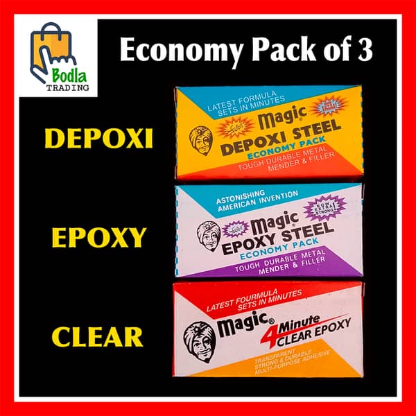 3-Piece Magic Epoxy Steel Set: Depoxi Steel, Epoxy Steel, and 4-Minute Clear Epoxy Economy Pack