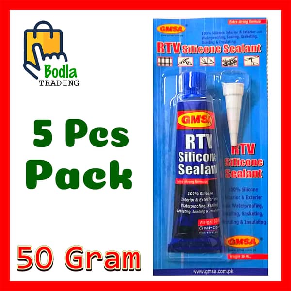 GMSA RTV Silicone Sealant - Pack of 5 Transparent 50g Tubes for Sealing and Waterproofing
