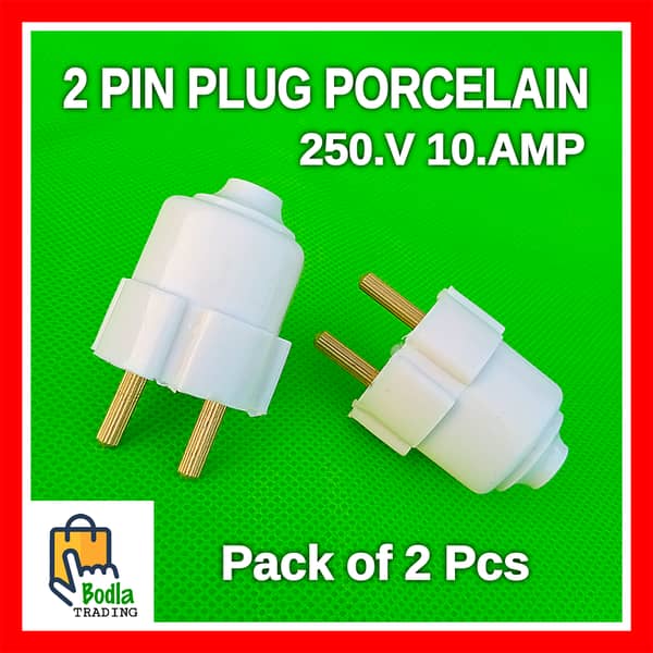Pack of 2 Multicolor 2 Pin Male Plugs with Ceramic Base - 250V 10A