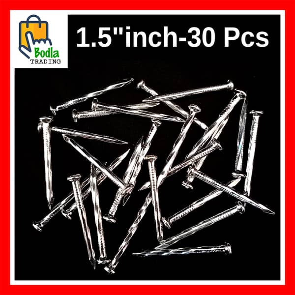 30-Pack of 1.5" Hardened Steel Concrete Nails for Wall Use - Silver Finish