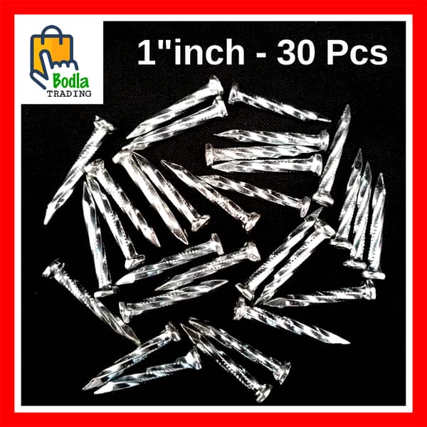 30-Pack of 1-Inch Hardened Steel Concrete Nails for Walls - Silver