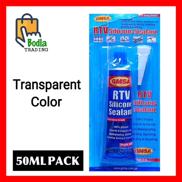 GMSA RTV Silicone Sealant 50ML Tube - Available in Transparent, Grey, and Black for Stopping Water Leaks and Filling Gaps