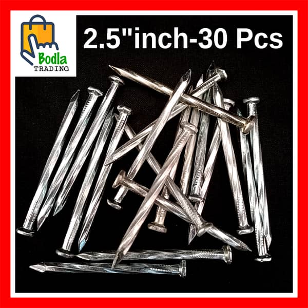 30-Pack of 2.5-Inch Hardened Steel Concrete Nails for Walls - Silver