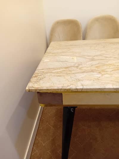 6 seater dining table marble top with wooden legs
