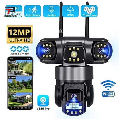 12MP 6K Triple Lens WiFi CCTV Camera 360° PTZ Home, Factory, Office