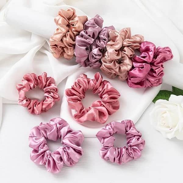 Large Intestine Pink Satin Hair Bands for Women - Pack of Fabric Rubber Hair Accessories