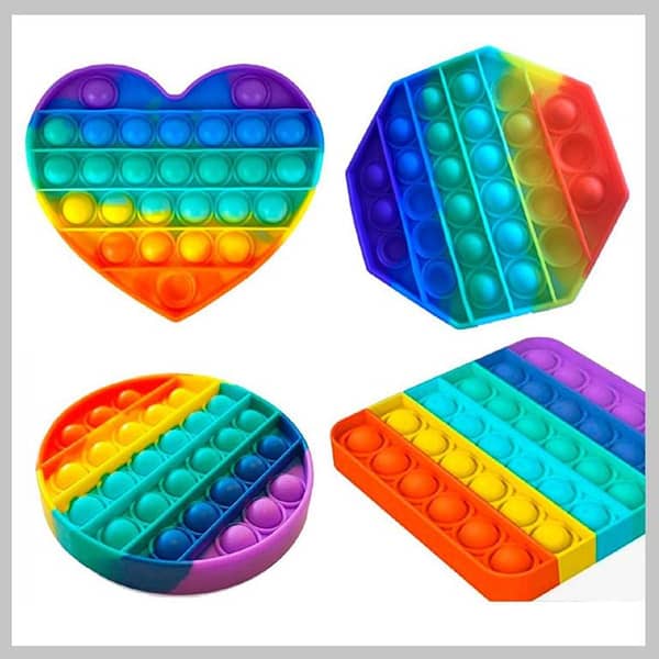 Push Popit 4-Designs Pack: Square, Heart, Hexagon, and Circle in Silicone Material