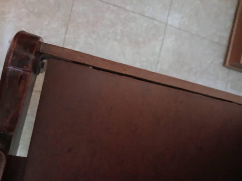 Queen bed with side table. 5