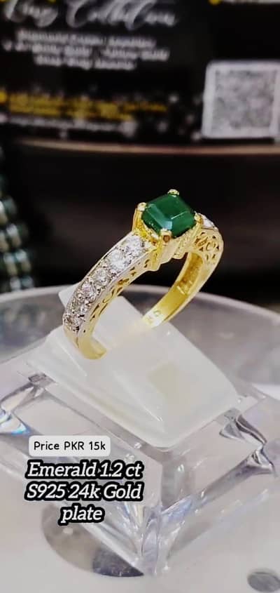 Natural Emerald Ring – 1.2 Carat | S925 Silver with 24K Gold Plati