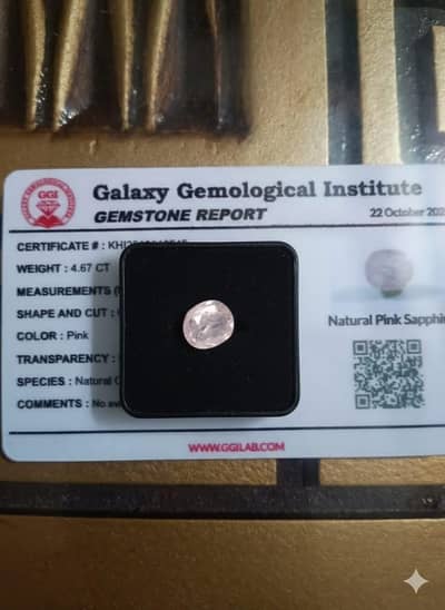 Pink Sapphire Natural certificate  ceylone