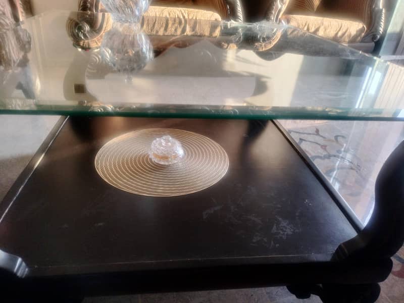 centre table wood engraved with two small tables . 0