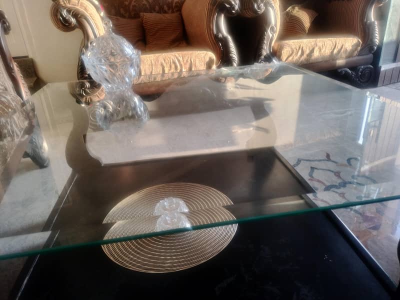 centre table wood engraved with two small tables . 2