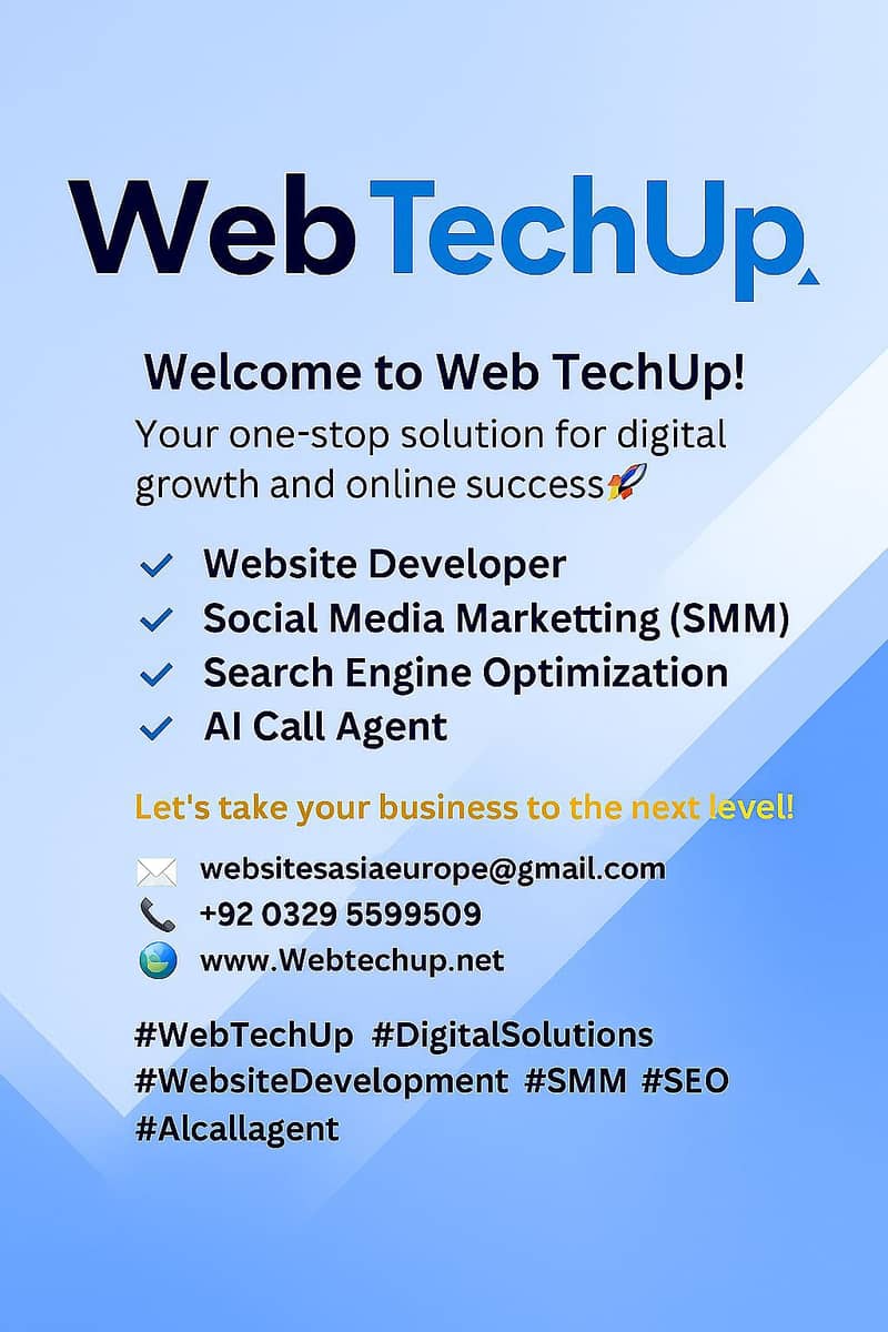 Web TechUp Services (WD, SEO, SMM, Ai Call Chat Robbot, Ai Vedio Make 3