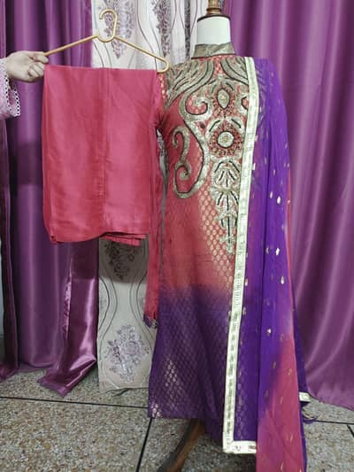 Handmade Heavy Zardozi & Zari Work Formal Dress – Pink & Purple