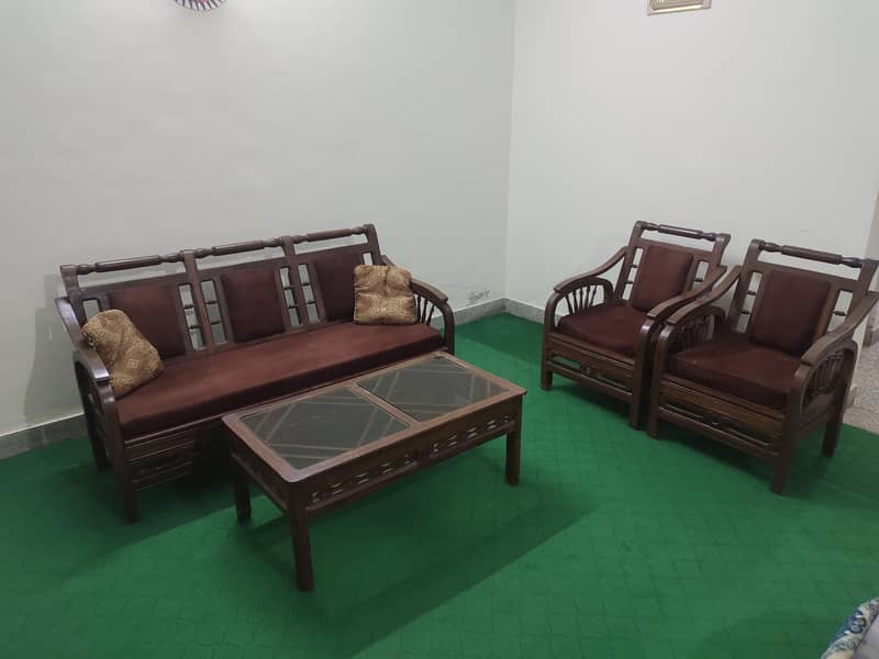 Complete 5-Seater Solid Wood Sofa Set with Center Table 0