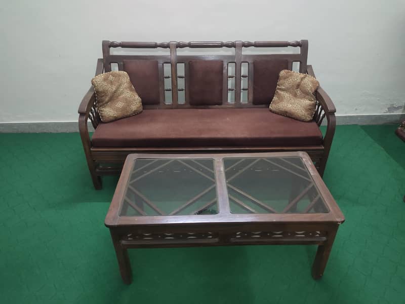 Complete 5-Seater Solid Wood Sofa Set with Center Table 1