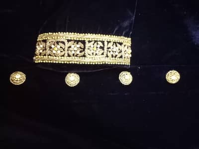 Branded blue velvet sherwani with heavy dabka work