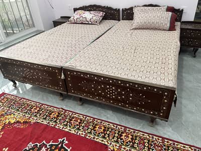 Diyaar Wood Classical Beds With 2 side tables only