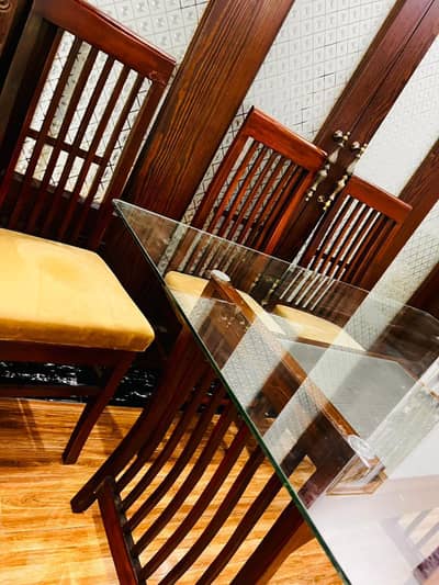 6chairs dinning table glass top